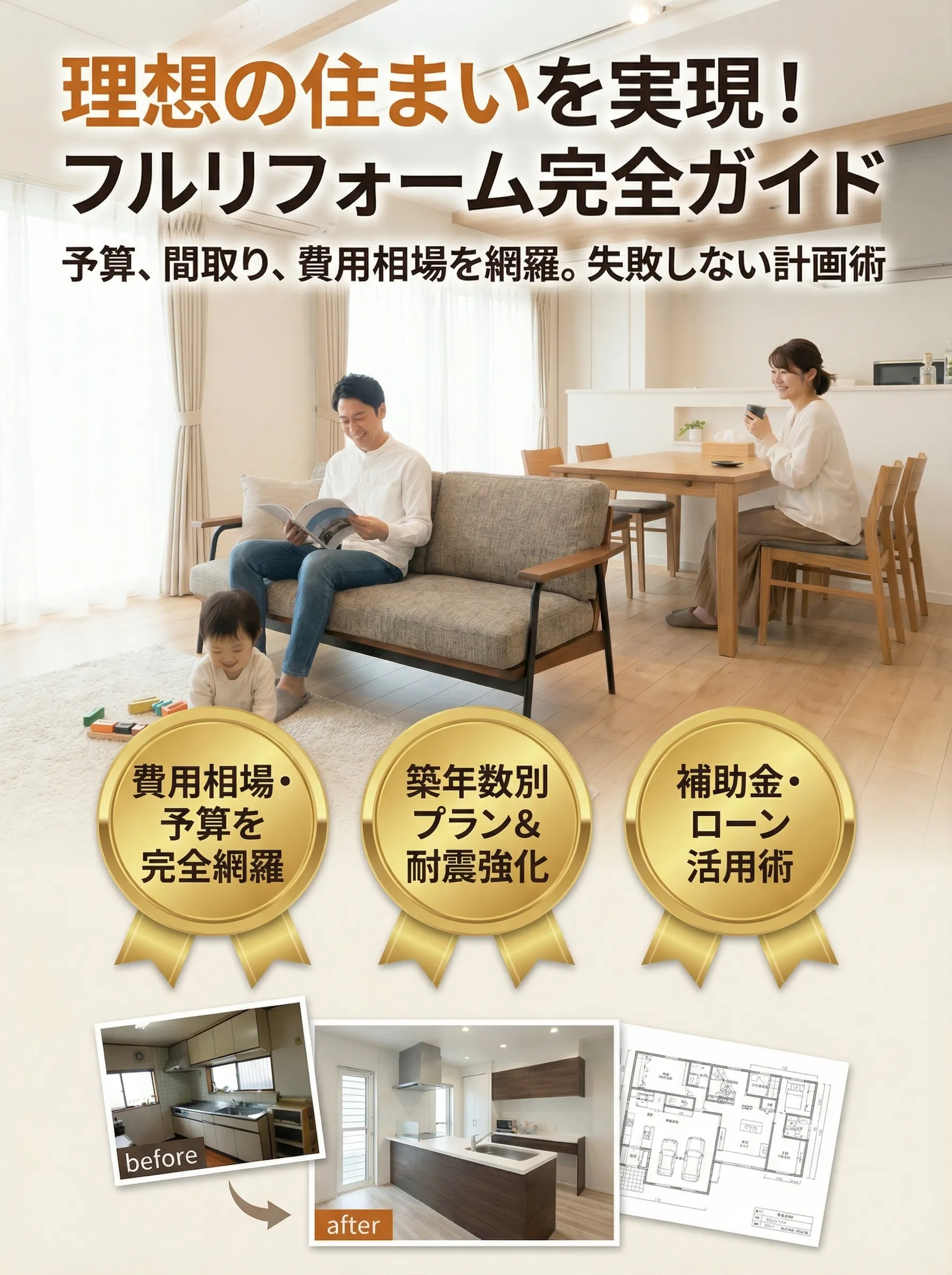 明るく開放的な住宅のフルリフォーム完成イメージ